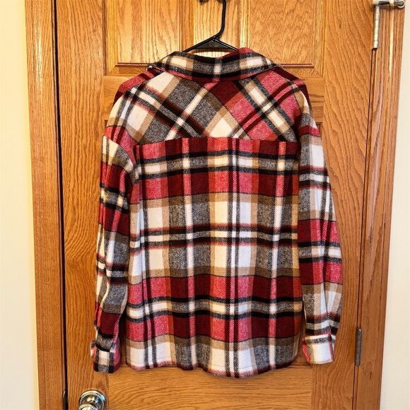 Shein Women's Plaid Button-Up Jacket Red Long Sleeve Size L - Picture 2 of 7